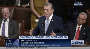 U.S. Rep. Tom Cole addresses the House of Representatives during debate on HR-1968. The bill allocates funding for the federal government until Sept. 30, 2025. Cole said on the floor, “It’s pretty short, it’s 99 pages. Read it.”